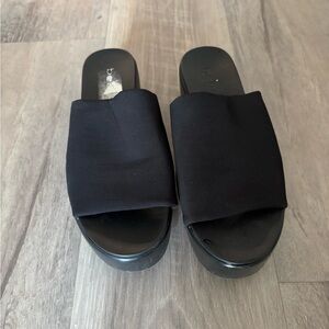 Wide Band Black Slide Sandals for Women